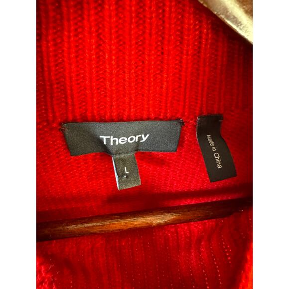 THEORY Jodi B. Cashmere Sweater Mock Neck Red Size Large Half Sleeves Minimalist - Picture 3 of 7